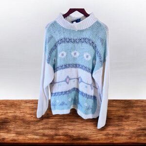 Vintage Liz Thomas II Sweater Light Blue White Ramie Acrylic Size 42 (Large)